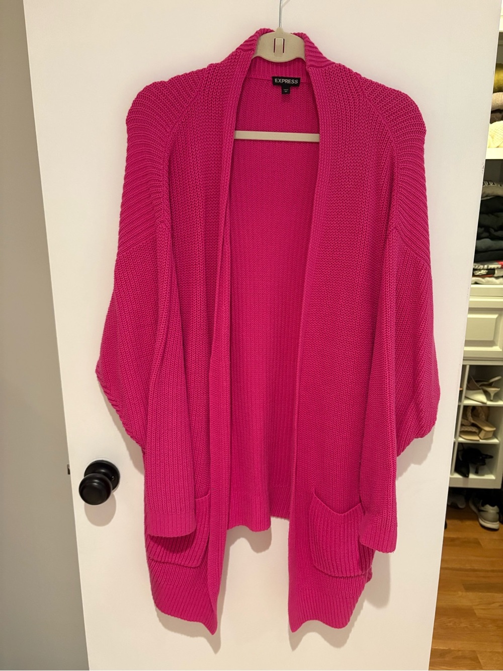 Express Women's Open-Front Fuchsia Knit Cardigan